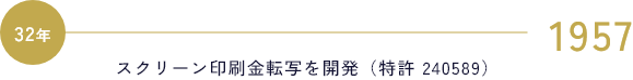 1957 スクリーン印刷金転写を開発（特許 240589）