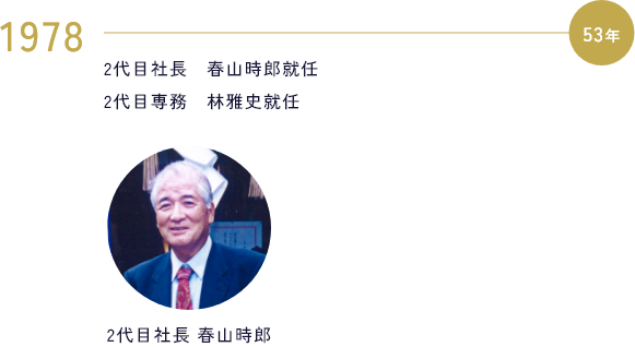 1978 2代目社長　春山時郎就任 / 2代目専務　林雅史就任